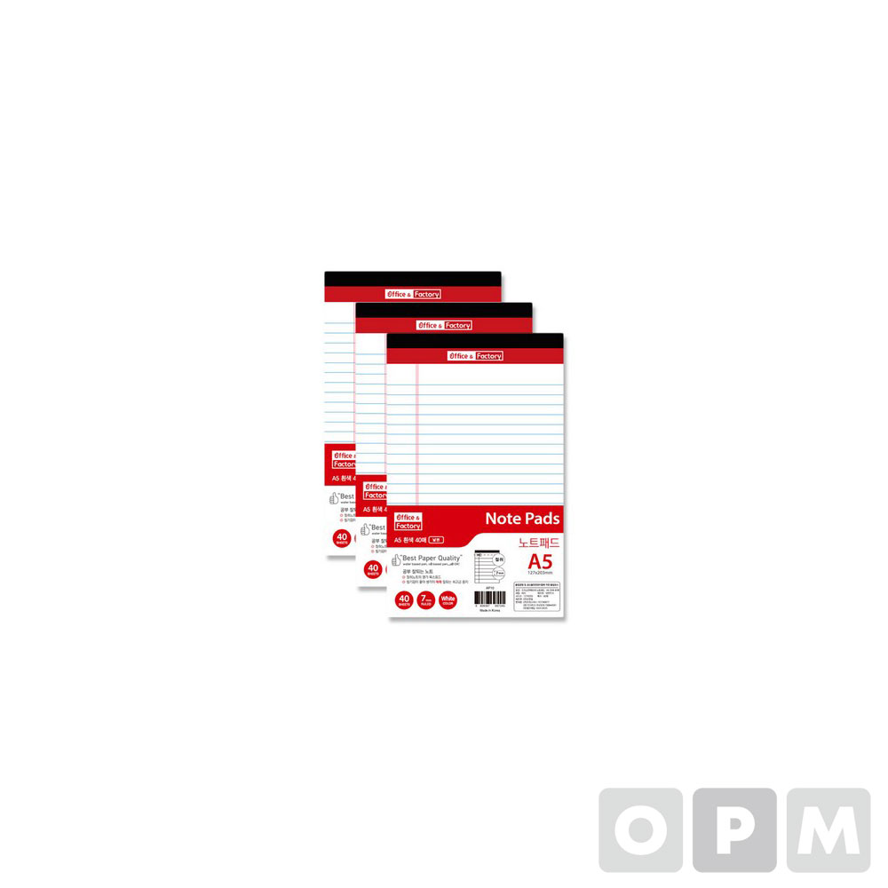 O&F 노트패드(A5/흰색) 3권/1팩